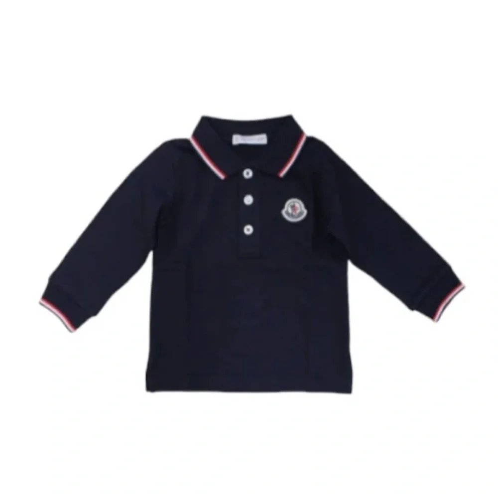 Moncler Navy Long Sleeve Polo with Red & White Trim Detail